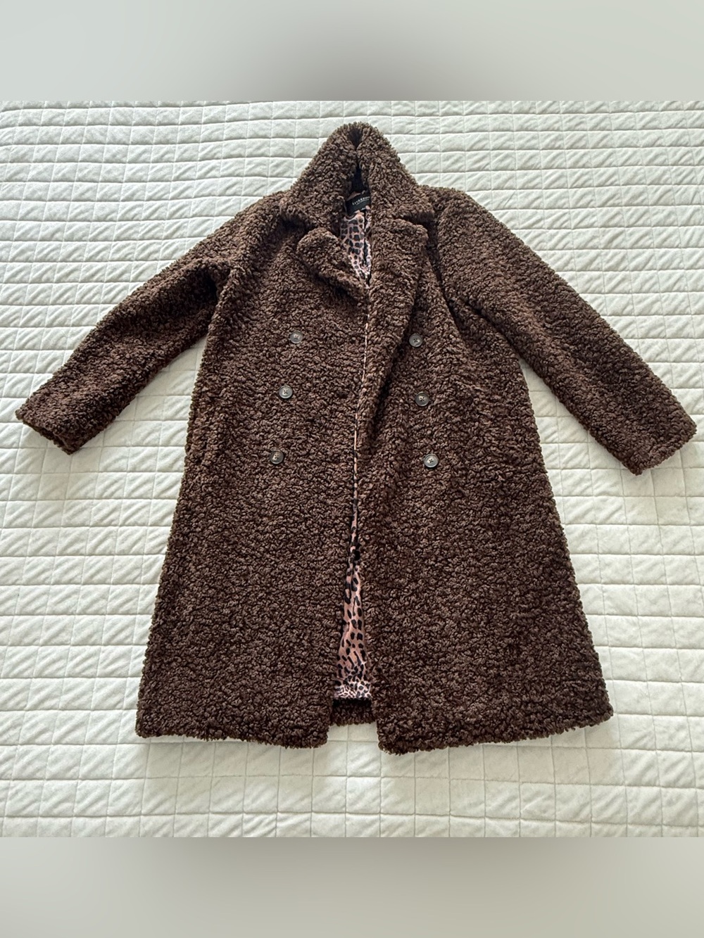 Liverpool Dark Brown Teddy Coat with Animal-Print Lining
